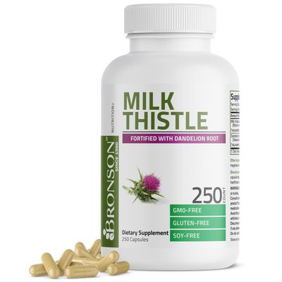 Bronson Milk Thistle Silymarin Marianum &amp; Dandelion Root Liver Health Support, Antioxidant Support, Detox, 250 Capsules
