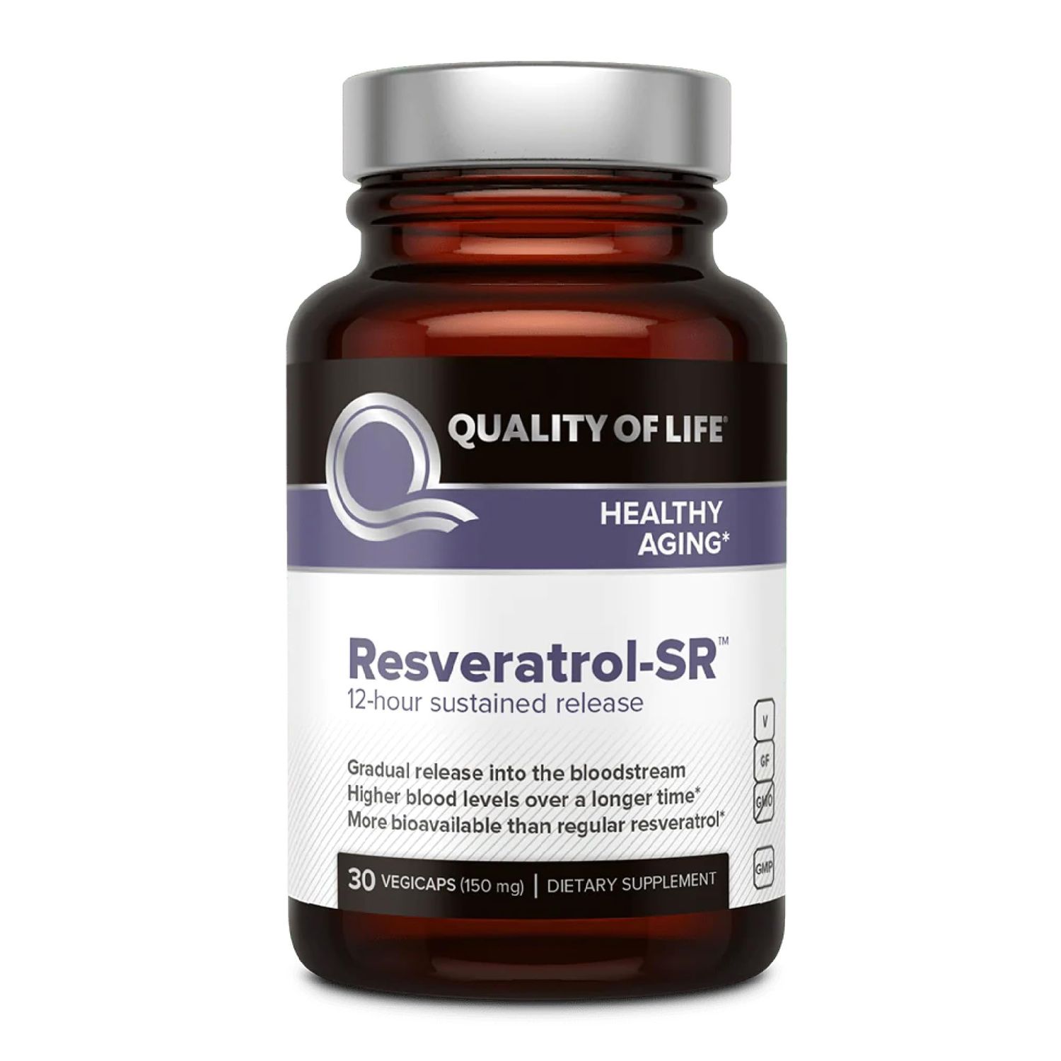 Quality of Life - Powerful Anti Aging - All Natural Formula Resveratrol SR - 30 Vegicaps