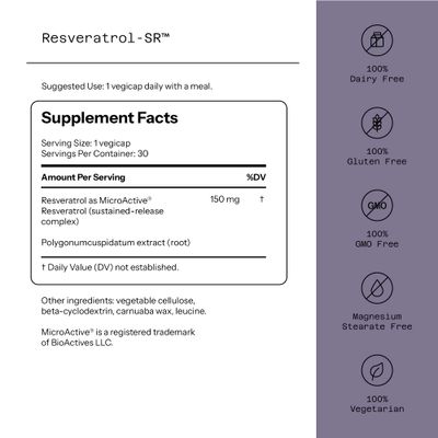Quality of Life - Powerful Anti Aging - All Natural Formula Resveratrol SR - 30 Vegicaps