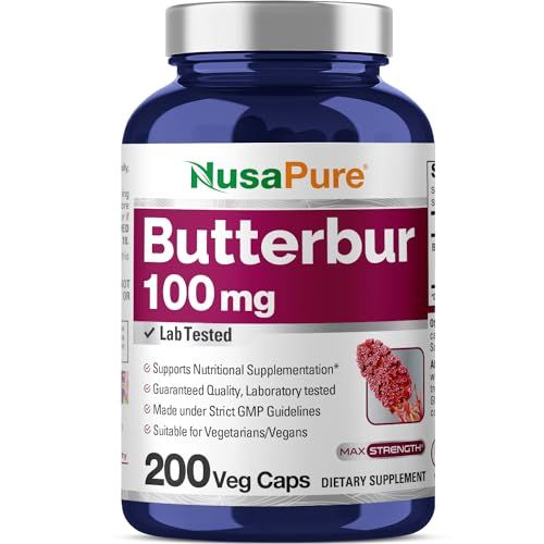NusaPure Butterbur Extract 100mg per caps 200 Veggie Capsules (Non-GMO, Vegetarian, Vegan)