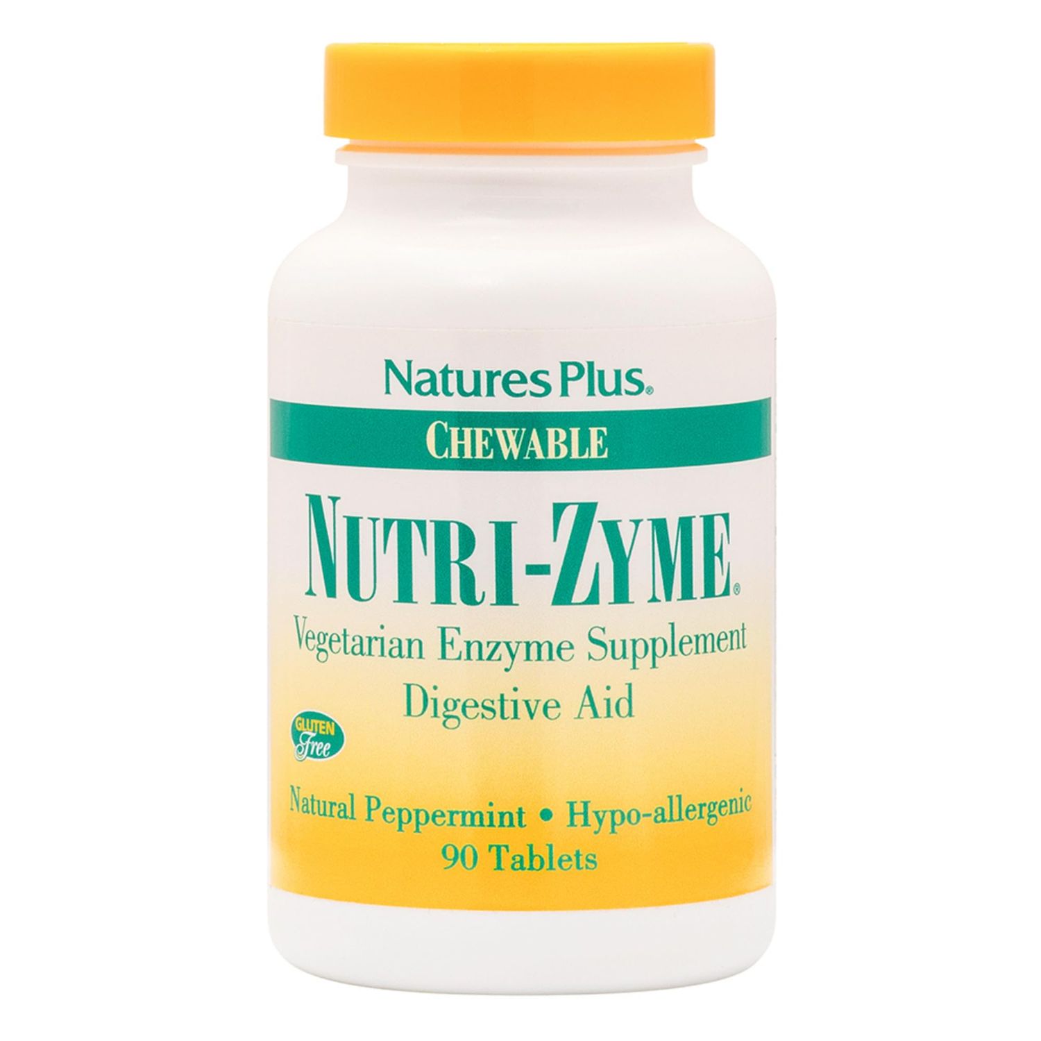 Natures Plus Nutri Zyme - 90 Chewable Tablets, Peppermint Flavor - Vegetarian Enzyme Supplement with Bromelain &amp; Papain, Natural Digestive Aid - Gluten-Free - 45 Servings