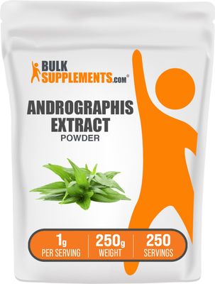 BulkSupplements.com Andrographis Extract Powder - Andrographis Paniculata, Herbal Supplement, Andrographis Powder - Gluten Free, 1000mg per Serving, 250g (8.8 oz) (Pack of 1)