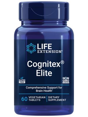Life Extension Cognitex Elite, sage, Blueberry, ashwagandha, phosphatidylserine, vinpocetine, Attention, Focus, Mood &amp; Memory, Gluten-Free, Non-GMO, Vegetarian, 60 Tablets