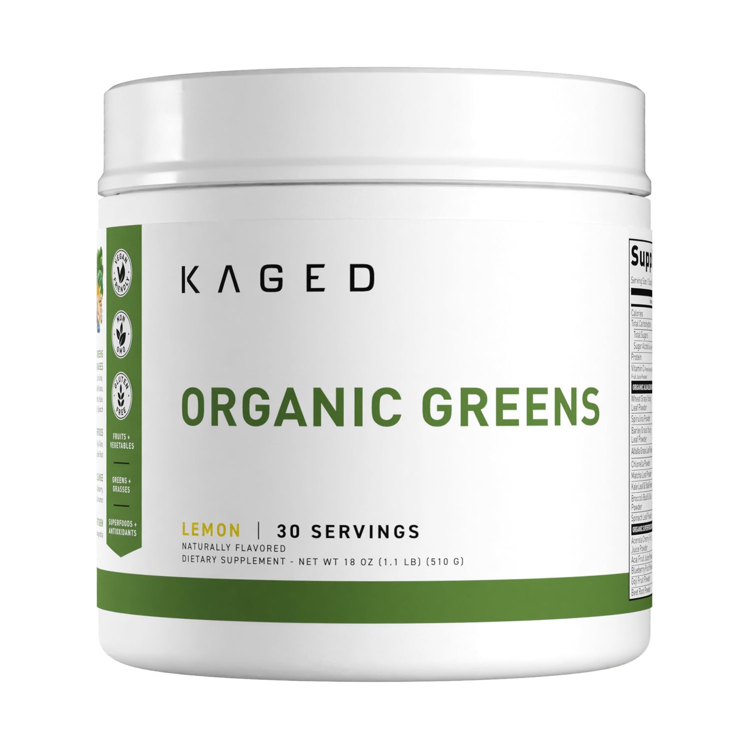 Kaged Organic Greens Superfood Powder | Outlive100 Lemon | Supergreens | Apple Cider Vinegar | Ashwagandha | 30 Servings