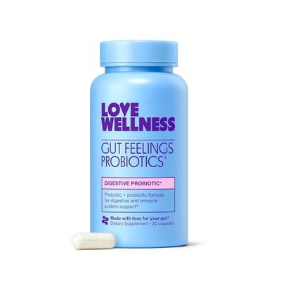 Love Wellness Gut Feelings Probiotic | Gut Health for Women, Digestion Relief &amp; Immune Support Supplement | Womens Probiotic for Gas Relief | 3 Billion CFU | Safe Prebiotic and Postbiotic | 30 Count