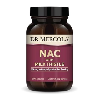 Dr. Mercola NAC with Milk Thistle, 30 Servings (60 Capsules), 500 mg N-Acetyl-Cysteine Per Serving, Dietary Supplement, Supports Normal Detoxification Processes, Non-GMO