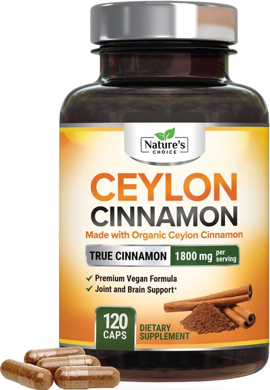 Organic Ceylon Cinnamon Capsules 1800mg - Pure Cinnamon Supplement, Certified Organic, Non-GMO, Gluten Free Cinnamon Powder, Antioxidant Cinnamon Pills Supplement, 120 Count Ceylon Cinnamon Capsules