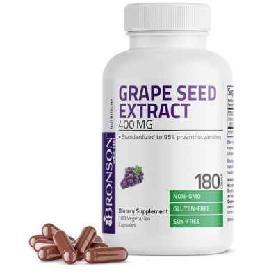 Bronson Grape Seed Extract 400 mg - Antioxidant &amp; Immune Support - Standardized Extract with 95% Proanthocyanidins- Non GMO, 180 Vegetarian Capsules