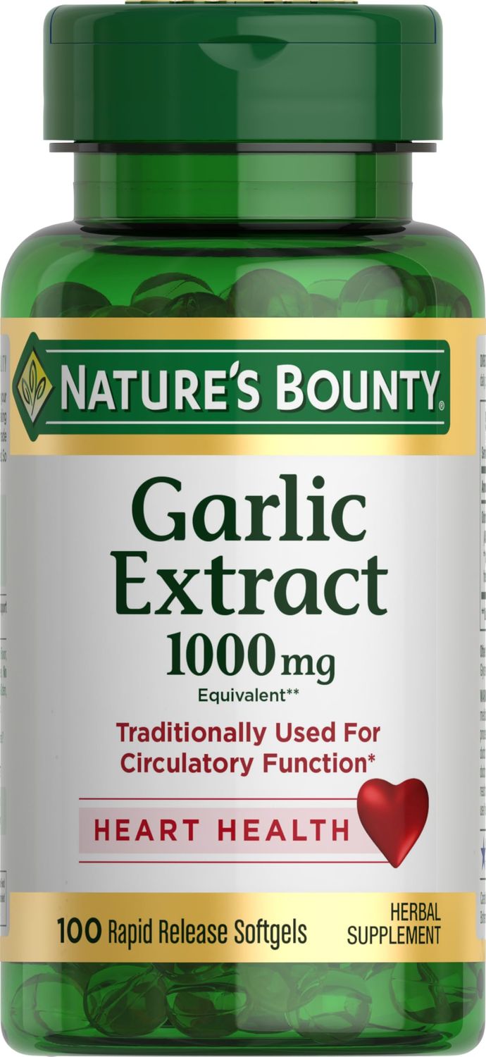 Nature&#39;s Bounty Garlic Extract, Herbal Supplement, Supports Circulatory Function, 1000mg, 100 Rapid Release Softgels Pack of 1