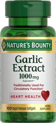 Nature&#39;s Bounty Garlic Extract, Herbal Supplement, Supports Circulatory Function, 1000mg, 100 Rapid Release Softgels Pack of 1
