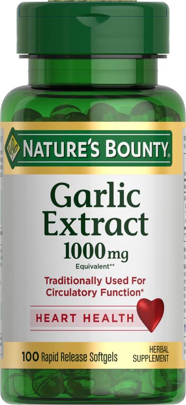 Nature's Bounty Garlic Extract, Herbal Supplement, Supports Circulatory Function, 1000mg, 100 Rapid Release Softgels Pack of 1