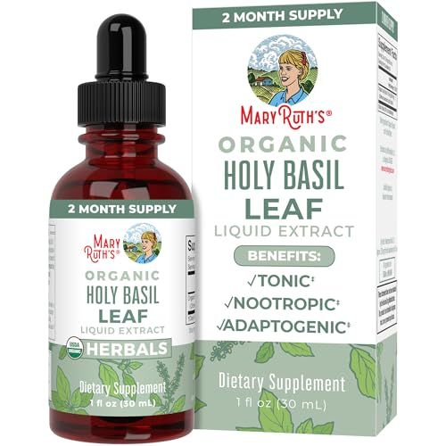 MaryRuth Organics Holy Basil Sugar Free | Tulsi Holy Basil Herbal Liquid Drops | Antioxidant | Cognitive Function | Digestive Support | Energy Levels | Vegan | Non-GMO | 1 Fl Oz