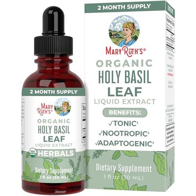 MaryRuth Organics Holy Basil Sugar Free | Tulsi Holy Basil Herbal Liquid Drops | Antioxidant | Cognitive Function | Digestive Support | Energy Levels | Vegan | Non-GMO | 1 Fl Oz