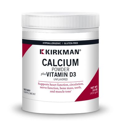 Kirkman - Purest Calcium with Vitamin D-3 -- 454 gm- 16 oz Powder - Unflavored - Hypoallergenic -- Minerals -- Gluten &amp; Casein Free -- Tested for More Than 950 Environmental Contaminants