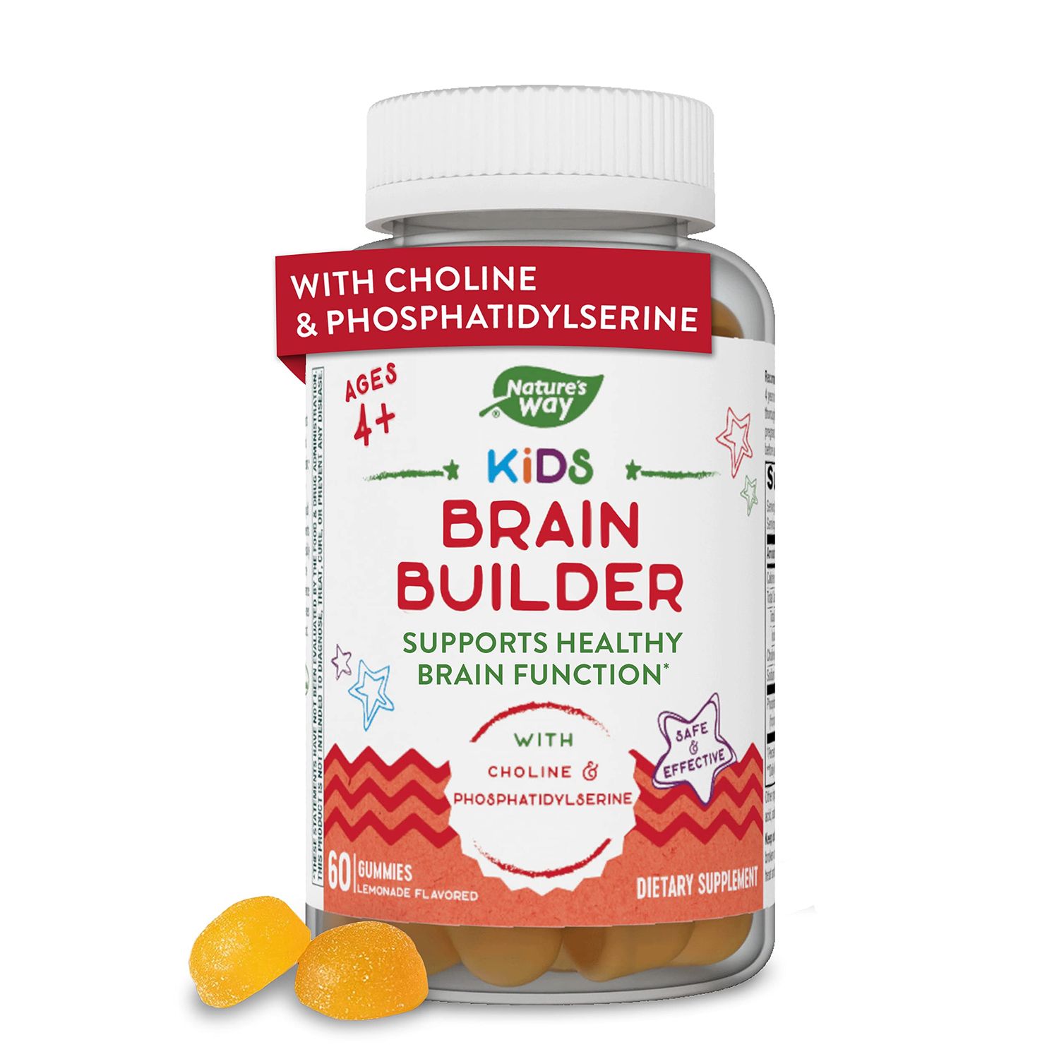 Nature&#39;s Way Kids Brain Supplement Gummies, Supports Healthy Brain Function*, Lemonade Flavored, 60 Gummies