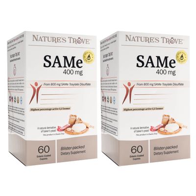 Nature&#39;s Trove SAM-e 400mg 120 Enteric Coated Caplets (2 Boxes of 60) - Vegan, Kosher, Non-GMO, Soy Free, Gluten Free - Mood and Joint Comfort - Cold Form Blister Packed