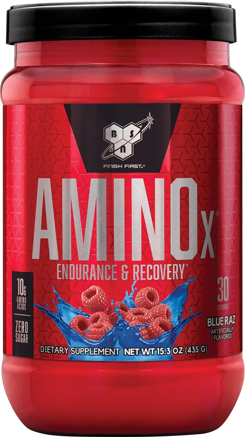 BSN Amino X Muscle Recovery &amp; Endurance Powder with BCAAs, Intra Workout Support, 10 Grams of Amino Acids, Keto Friendly, Caffeine Free, Flavor: Blue Raz, 30 Servings (Packaging May Vary)