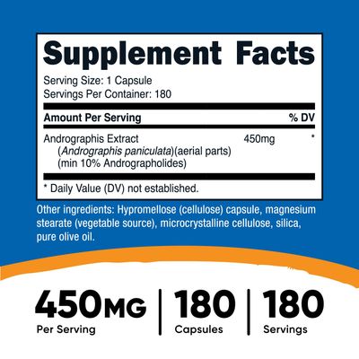 Nutricost Andrographis Extract 450mg, 180 Vegetarian Capsules - Non-GMO &amp; Gluten Free