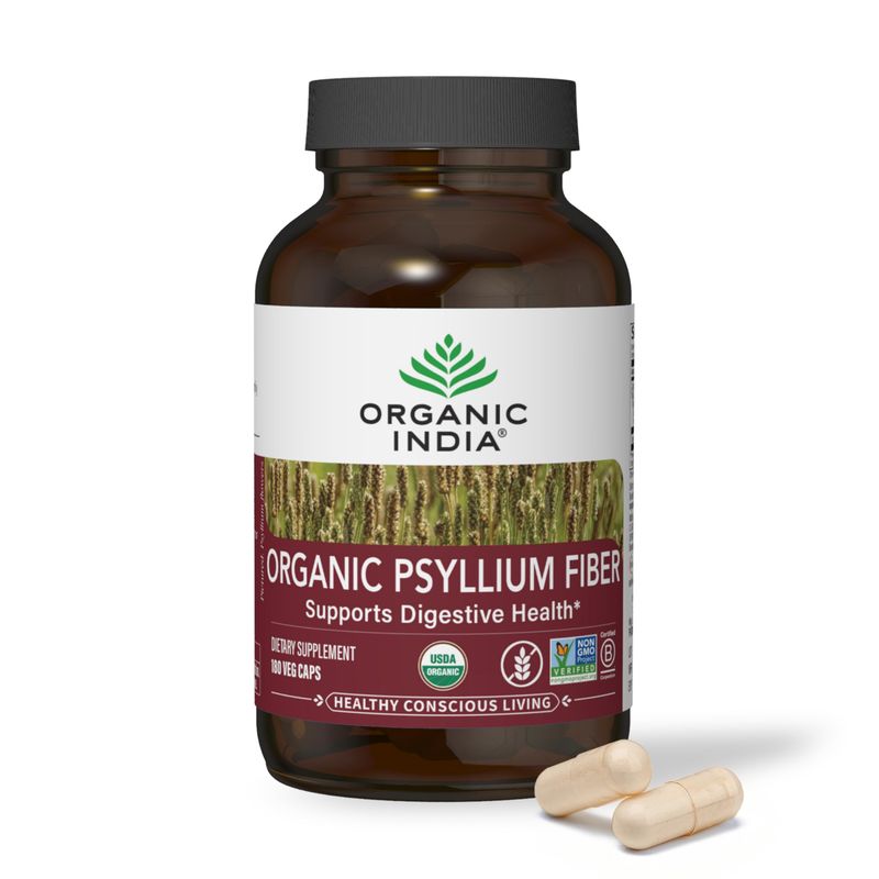 ORGANIC INDIA Psyllium Husk Capsules - Fiber Supplement, Healthy Elimination - Vegan, Keto Friendly, Gluten-Free, USDA Certified Organic, Non-GMO, Soluble &amp; Insoluble Fiber Source - 180 Count