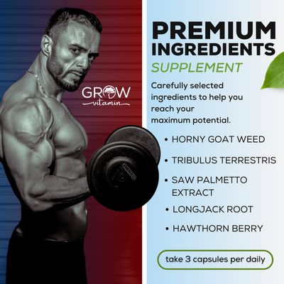 grow vitamin Men &amp; Women Support - Naturally Stimulate Human Growth Hormone for Men - Muscle Building, Muscle Growth Supplements for Men &amp; Women, Saw Palmetto, 90 Capsules