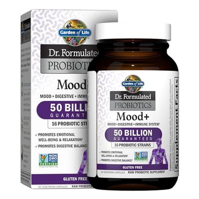 Garden of Life Dr. Formulated Probiotics Mood+ Acidophilus Probiotic Supplement - Promotes Relaxation and Digestive Balance - Ashwagandha for Stress Management - 60 Vegeterian Capsules
