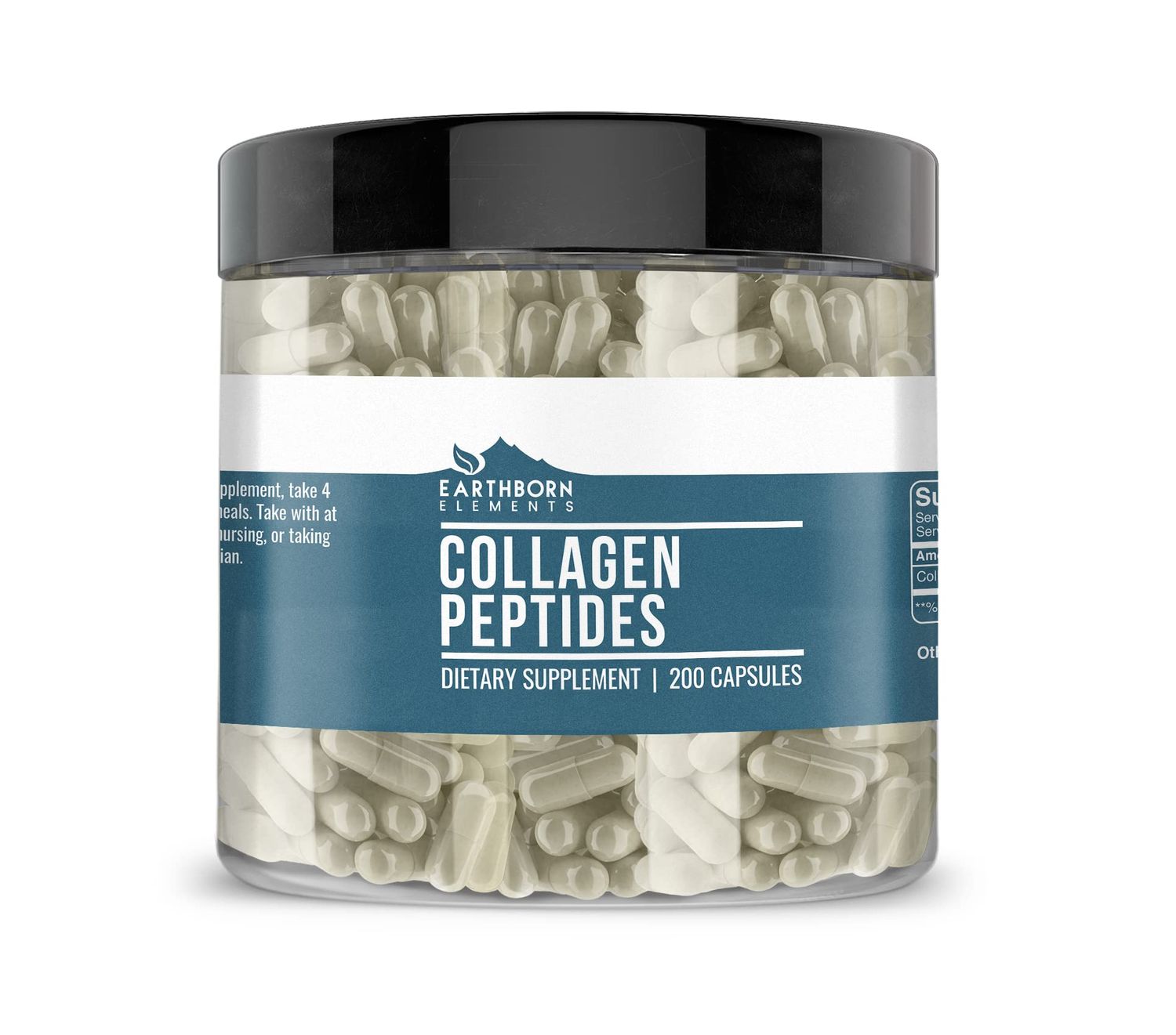 Earthborn Elements Collagen Peptides 200 Capsules, Pure &amp; Undiluted, No Additives