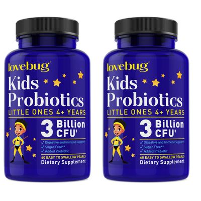 lovebug PROBIOTICS Little Ones Kids Probiotics, 120 Pearls - 3 Billion CFU w/Added prebiotic Fiber - Allergen-Free, Non-GMO