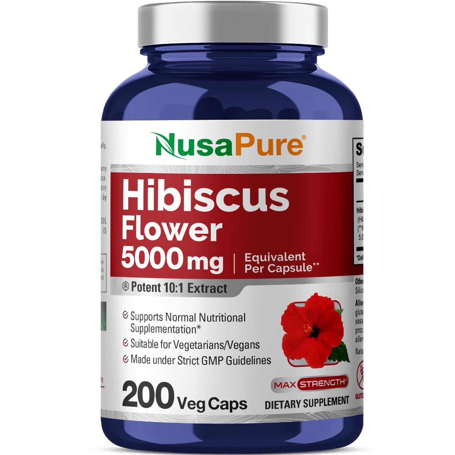 NusaPure Hibiscus Flower 5000 mg 200 Vegetarian Caps (Non-GMO, Vegan)