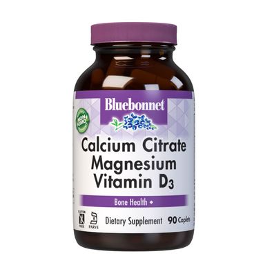 Bluebonnet Nutrition Calcium Citrate Magnesium Plus Vitamin D3 Caplets, Bone Health &amp; Muscle Relaxation, Non GMO, Gluten, Soy &amp; Milk Free, Kosher, White, 90 Count