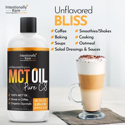 Intentionally Bare Pure C8 MCT Oil Organic - Brain Octane C8 MCT Oil for Keto Paleo & Vegan Diet - Unflavored MCT Oil C8 for Bulletproof Coffee Shakes & Salads - 100% Pure MCT Oil 32 oz
