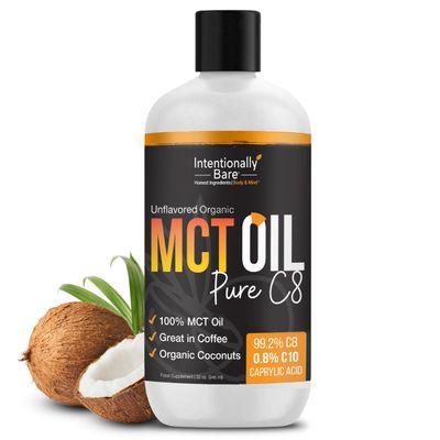 Intentionally Bare Pure C8 MCT Oil Organic - Brain Octane C8 MCT Oil for Keto Paleo &amp; Vegan Diet - Unflavored MCT Oil C8 for Bulletproof Coffee Shakes &amp; Salads - 100% Pure MCT Oil 32 oz