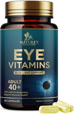 Eye Vitamins &amp; Mineral Supplement, Contains Lutein, Zeaxanthin, Bilberry &amp; Zinc, Supports Eye Strain, Vision Macular Health &amp; Dry Eyes for Adults with Vitamin C &amp; E, Lycopene, Non-GMO - 60 Capsules