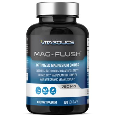 Vitabolics Mag Flush Magnesium Oxide Capsules 750mg 120 Vcaps - Oxygenated Magnesium Oxide Supplement for Constipation Relief, Colon Cleanse, Laxative and Digestion Support for Women and Men