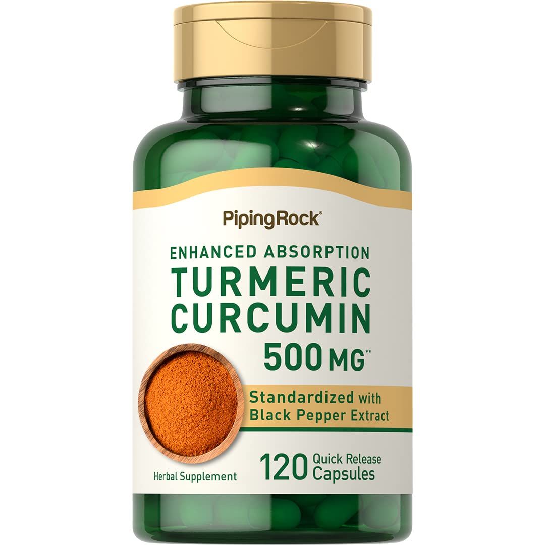 Piping Rock Turmeric Curcumin Supplement | 500mg | 120 Capsules | with Black Pepper Extract | Non-GMO, Gluten Free