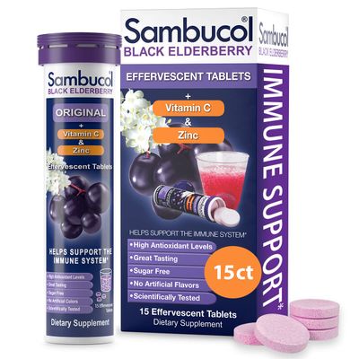 Sambucol Black Elderberry Effervescent Tablets - Elderberry with Zinc and Vitamin C for Adults, Elderberry Dissolving Tablets, Berries - 15 Count