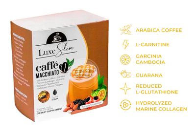 Luxe Slim Cafe Macchiato with Hydrolyzed Collagen &amp; Glutathione, 21g x 10 Sachets, 0.74 Ounce (Pack of 10)