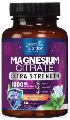 Magnesium Citrate Capsules 1000mg - Max Absorption Magnesium Powder Capsules for Muscle, Nerve, Bone and Heart Health Support, High Absorption Citrate Complex, Gluten Free, Non-GMO - 60 Capsules
