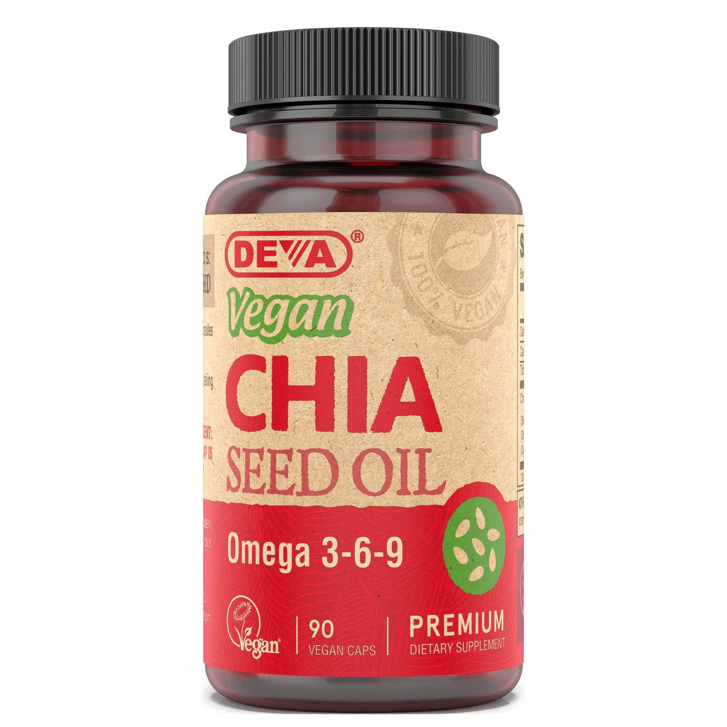 DEVA Vegan Vitamins Chia Seed Oil, Packed with Omega 3, 6, 9 &amp; Other Essential Fatty Acids, Cold-Pressed &amp; Unrefined, 90 Capsules