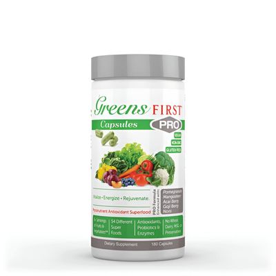 Greens First PRO Phytonutrient Capsules - 30 Servings - 54 Antioxidant Superfoods, Organic Fruits &amp; Vegetables - Prebiotics, Probiotics &amp; Digestive Enzymes - Dairy &amp; Wheat-Free, Non-GMO - 180 Capsules