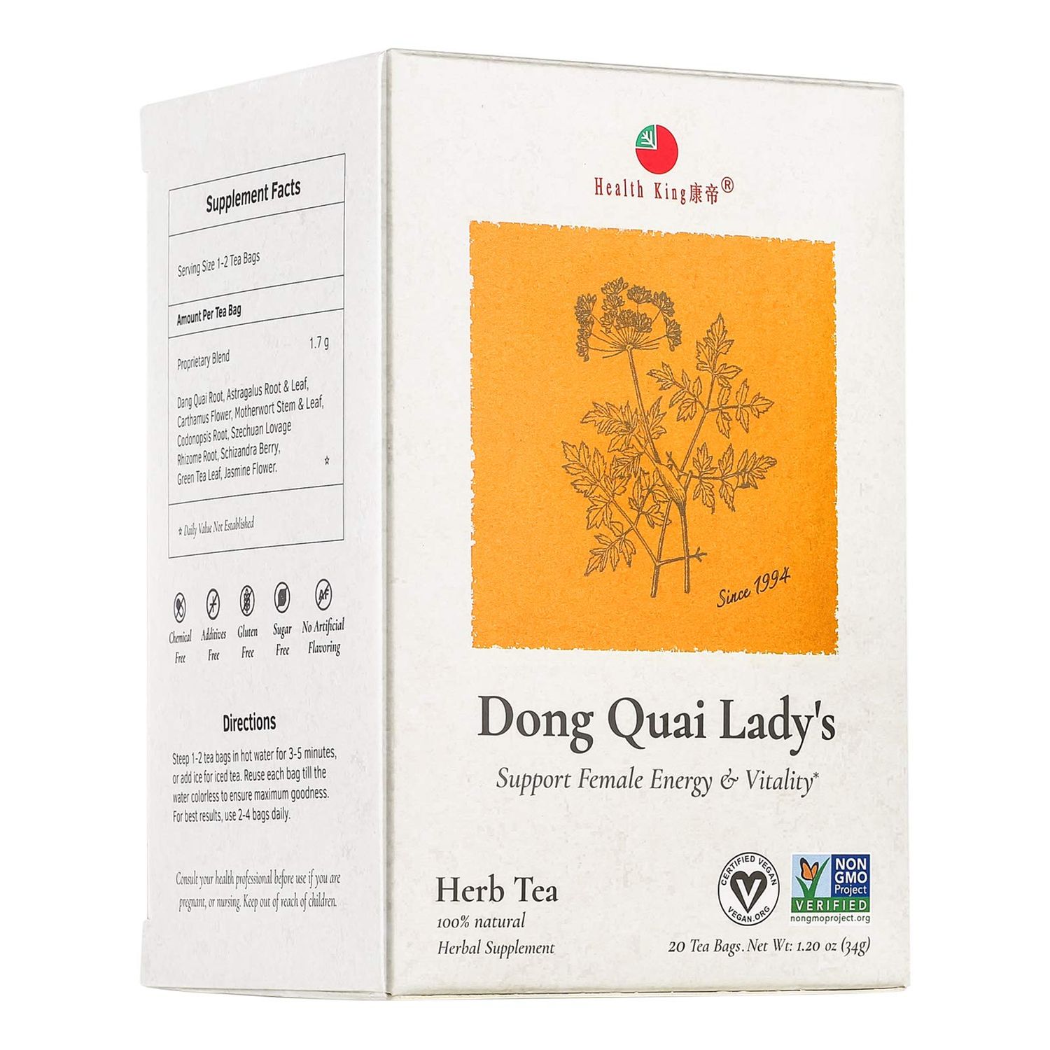 Health King Dong Quai Lady&#39;s Herb Tea, 20 Bags