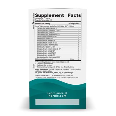 Nordic Naturals Nordic Flora Probiotic Immune Health, 30 Capsules, 15 Probiotic Strains for Immune and Digestive Health Support, Vegan, 30 Servings