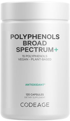 Codeage Polyphenols Broad Spectrum Supplement - Blend of 15 Berries, Fruits, and Botanical Extracts, Decaf Green Tea Leaf, Quercetin, Resveratrol, Pomegranate, Turmeric - Non-GMO - 120 Capsules