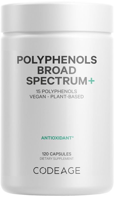 Codeage Polyphenols Broad Spectrum Supplement - Blend of 15 Berries, Fruits, and Botanical Extracts, Decaf Green Tea Leaf, Quercetin, Resveratrol, Pomegranate, Turmeric - Non-GMO - 120 Capsules