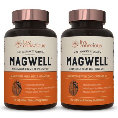 Live Conscious Magnesium Zinc &amp; Vitamin D3 - Bioavailable Forms of Magnesium - Malate, Glycinate, Citrate - MagWell Bone &amp; Heart Health, Immune System Support - 120 Capsules (2-Pack)