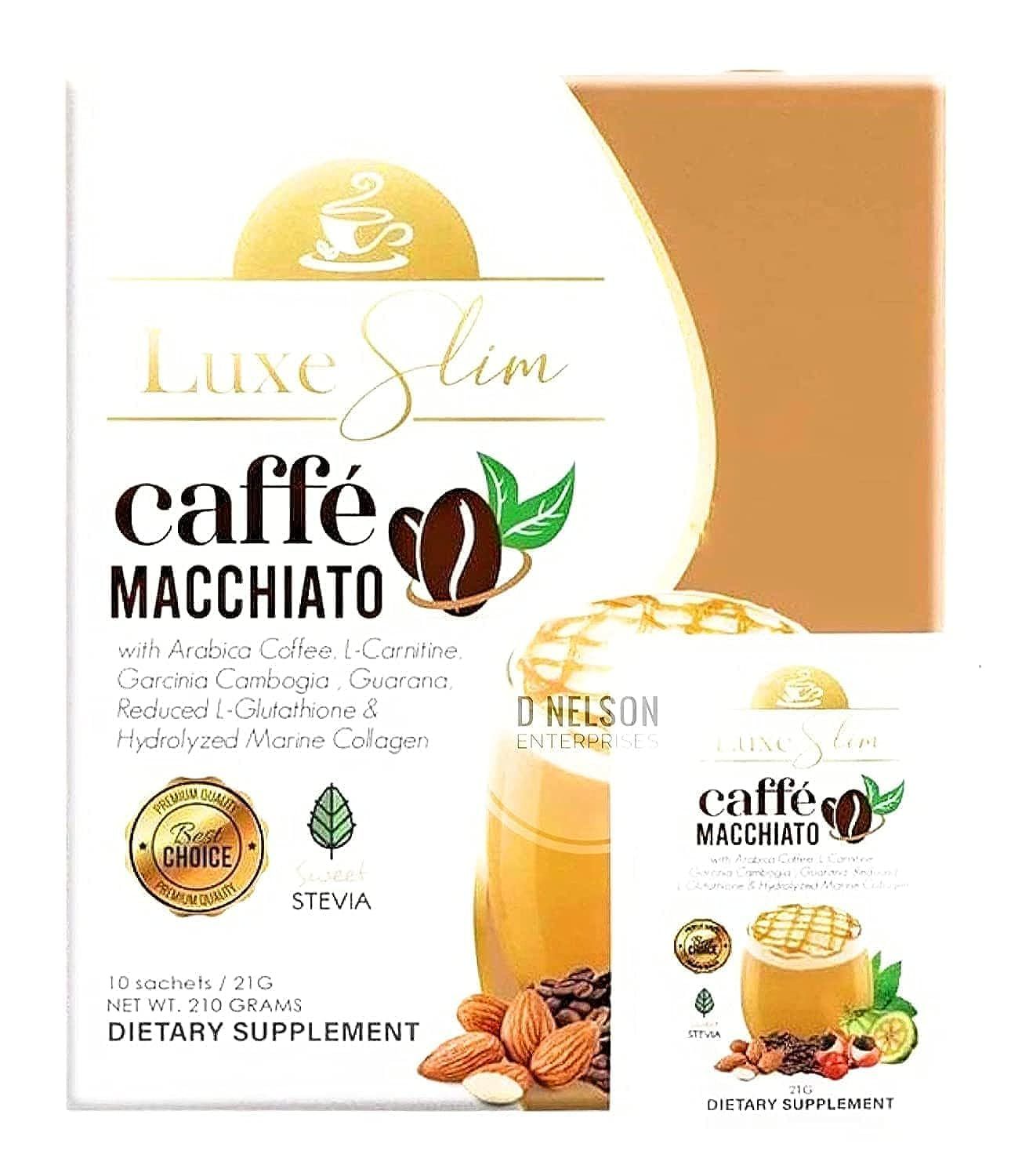 Luxe Slim Cafe Macchiato with Hydrolyzed Collagen &amp; Glutathione, 21g x 10 Sachets, 0.74 Ounce (Pack of 10)