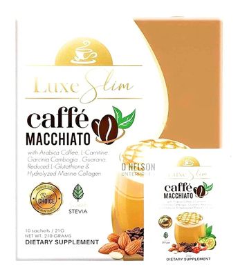 Luxe Slim Cafe Macchiato with Hydrolyzed Collagen &amp; Glutathione, 21g x 10 Sachets, 0.74 Ounce (Pack of 10)