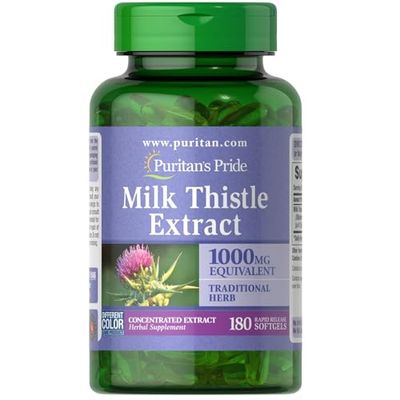 Puritan&#39;s Pride Milk Thistle Silymarin 4:1 Concentration Extract 200mg (1000 Mg Equivalent) Dietary Supplement for Liver Support, 6 Month Supply, 180 Count