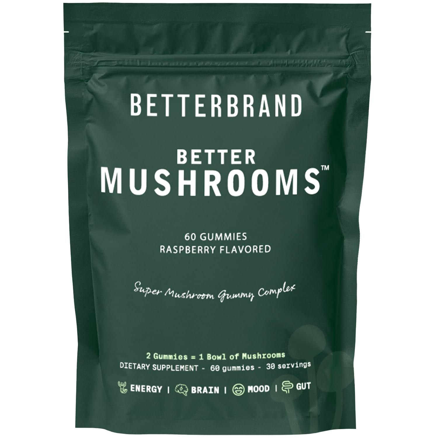 Betterbrand BetterMushrooms Mushroom Gummies to Support Gut Health, Metabolism, Energy, Focus - Lion&#39;s Mane, Cordyceps, Chaga &amp; Maitake Mushroom Supplement - Maintains Healthy Immune System