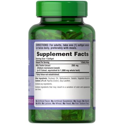 Puritan's Pride Milk Thistle Silymarin 4:1 Concentration Extract 200mg (1000 Mg Equivalent) Dietary Supplement for Liver Support, 6 Month Supply, 180 Count