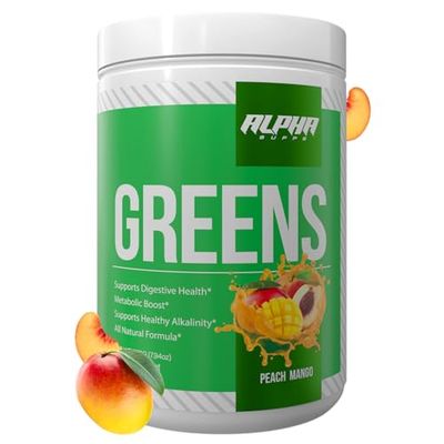 Alpha Supps - Alpha Greens Supplement | Fruit &amp; Vegetable Superfood Powder | Over 40 Natural Plant Based Ingredients | Prebiotic &amp; Probiotic Digestive Support Blend - 30 Servings (Peach Mango)